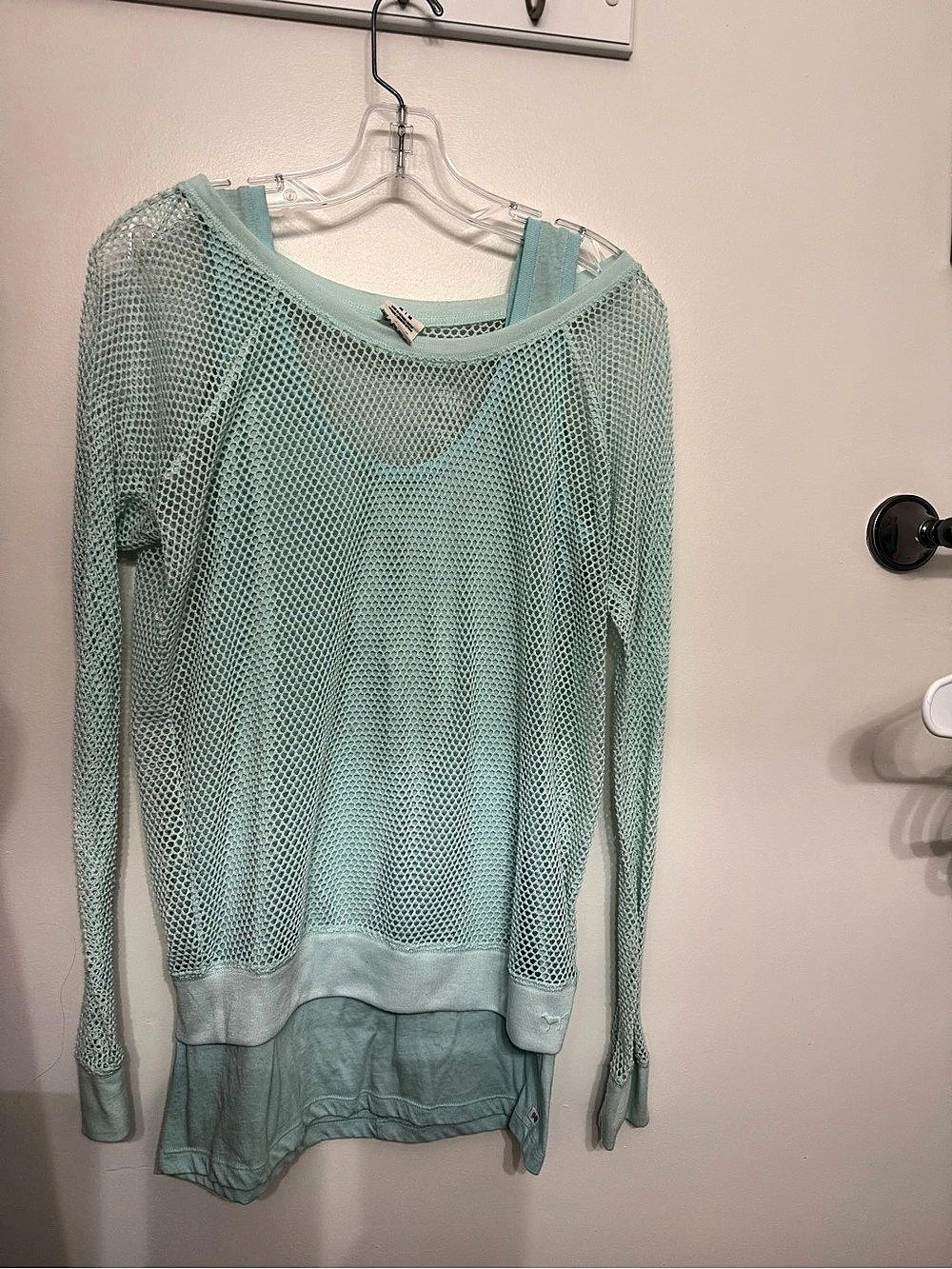 Victoria's Secret PINK Mesh Layered Top in Green Size Small